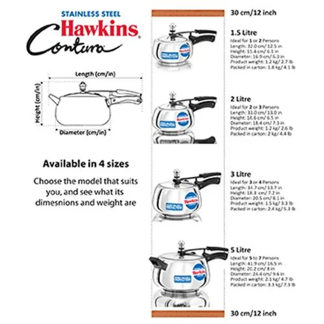 Hawkins Contura Stainless Steel Inner Lid Pressure Cooker - Induction Base, Silver, SSC15, 1.5 l-7.webp